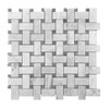 Carrara White Italian Marble Basketweave Mosaic Tile with Bardiglio Gray Dots Polished Sample