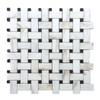 Calacatta Gold Italian Marble Basketweave Mosaic Tile with Black Dots Honed Sample