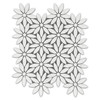 Bianco Dolomite With Bianco Dolomite Center Accent Daisy Flower Waterjet Mosaic Tile Honed