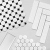 Bianco Dolomite Marble Penny Circles Mosaic Tile with Nero Marquina Black Circles Combination Sample