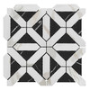 Calacatta Gold Italian Marble Geometrica Mosaic Tile with Nero Marquina Black Triangles Honed