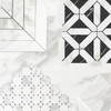 Calacatta Gold Italian Marble Geometrica Mosaic Tile with Nero Marquina Black Triangles Honed Combination