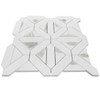 Bianco Dolomite Honed Marble with Calacatta Gold Triangles Geometrica Mosaic Tile Sample