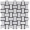 White Bianco Carrara Basketweave Mosaic with Carrara Dots Honed