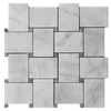 Carrara White Italian Marble Large Basketweave Mosaic Tile with Bardiglio Gray Dots Polished