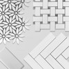 Bianco Dolomite With Bianco Dolomite Center Accent Daisy Flower Waterjet Mosaic Tile Honed Combination
