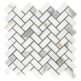 Calacatta Gold Italian Marble 1" x 2" Herringbone Mosaic Tile Honed