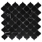 Nero Marquina Black Marble Mini Arabesque Baroque Lantern Mosaic Tile Polished