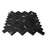 Nero Marquina Black Polished Marble 1x2 Herringbone Mosaic Tile Sample