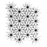 Bianco Dolomite Marble With Nero Marquina Black Accent Daisy Flower Waterjet Mosaic Tile Honed Sample