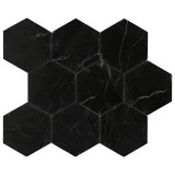 Nero Marquina Black Marble 4" Hexagon Mosaic Tile Polished