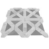 Carrara White Italian Polished Marble with Bardiglio Gray Triangles Geometrica Mosaic Tile Sample