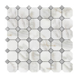 Calacatta Gold Marble Octagon with Bardiglio Dots Mosaic Tile Honed Sample
