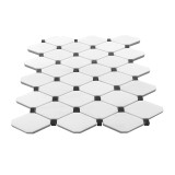 Bianco Dolomite Honed Marble Long Octagon Rhomboid with Black Dots Mosaic Tile Sample