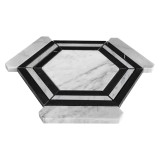 Carrara White Italian Marble Hexagon with Nero Marquina Black Strips Polished Mosaic Tile