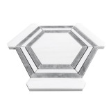 Bianco Dolomite Honed Marble Hexagon with Bardiglio Gray Strips Mosaic Tile Sample