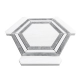 Bianco Dolomite Polished Marble Hexagon with Bardiglio Gray Strips Mosaic Tile Sample