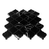 Nero Marquina Black Honed Marble Arabesque Baroque Lantern Mosaic Tile