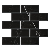 4" x 12" Nero Marquina Black Marble Wide Beveled Mosaic Tile Honed Sample