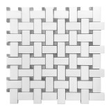Bianco Dolomite Marble Basketweave Mosaic Tile with Bardiglio Gray Dots Honed Sample