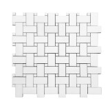 Bianco Dolomite Marble Basketweave Mosaic Tile with Bianco Dolomite Dots Honed Sample