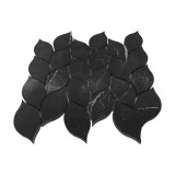 Blanco Orchid Leaf Mosaic Tile Honed Nero Marquina Black Marble