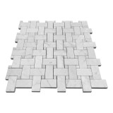 Carrara White Italian Honed Marble Basketweave Mosaic Tile with Carrara Dots