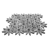 Bardiglio Gray Honed Marble With Nero Marquina Black Accent Daisy Flower Waterjet Mosaic Tile