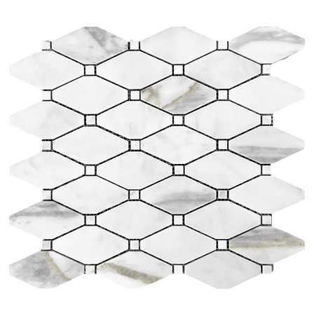 Calacatta Gold Marble Long Octagon Rhomboid Mosaic Tile with Calacatta Dots Polished Sample