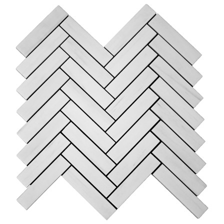 Bianco Dolomite Marble 1x4 Herringbone Mosaic Tile Polished