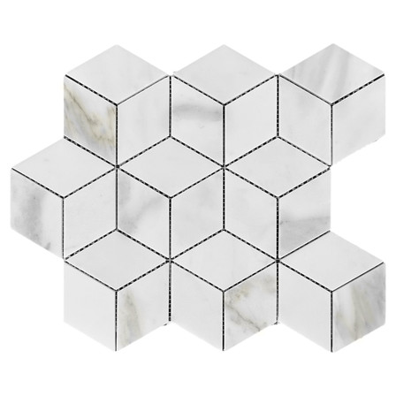 Calacatta Gold Italian Marble Rhombus 3D Cube Diamond Mosaic Tile Honed