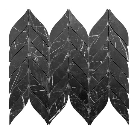 Nero Marquina Black Marble Leaf Shape Mosaic Tile Honed Sample