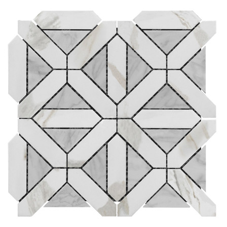 Calacatta Gold Italian Marble with Carrara White Triangles Geometrica Mosaic Tile Polished Sample