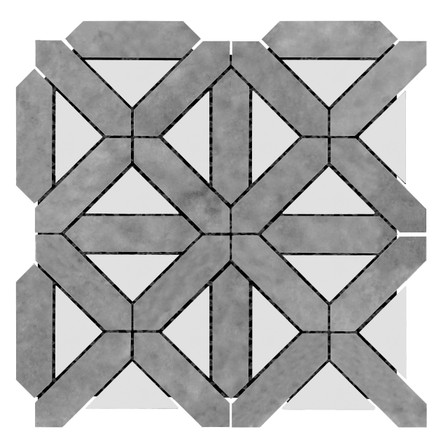 Bardiglio Gray Marble with Bianco Dolomite Triangles Geometrica Mosaic Tile Polished Sample