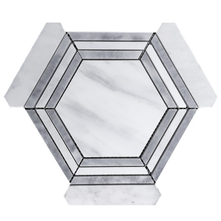 Carrara Marble Hexagon 6" with Bardiglio Gray Strips Mosaic Tile Honed