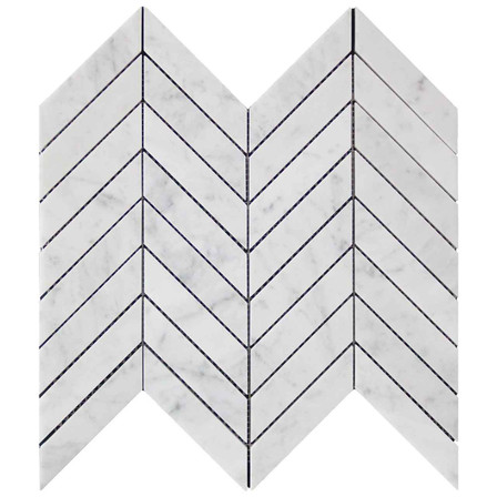 Carrara White Italian Marble 1x4 Chevron Mosaic Tile Honed