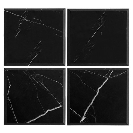 Nero Marquina Black Marble 4x4 Wide Beveled Tile Polished