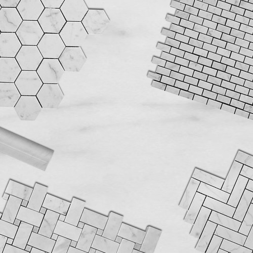 Italian White Carrera Marble Bianco Carrara 2" Hexagon Mosaic Tile Honed Combination