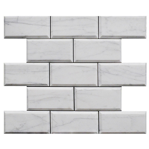 Italian White Carrera Marble Bianco Carrara 3x6 Marble Subway Tile Beveled Honed