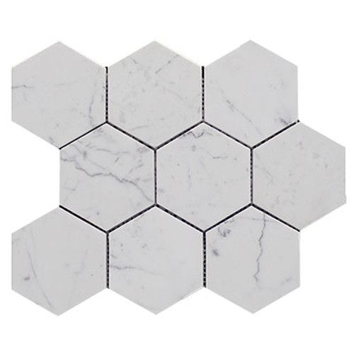 4" Carrara Marble Hexagon Mosaic Tile Polished