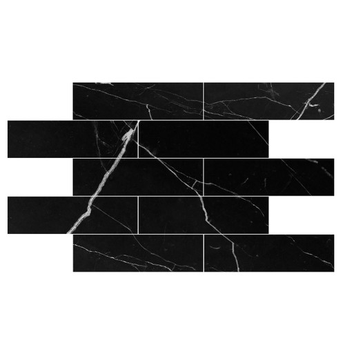 Nero Marquina Black Marble 3x12 Tile Polished Sample