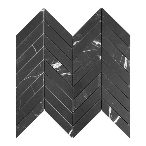 Nero Marquina Black Marble 1x4 Chevron Mosaic Tile Honed Sample