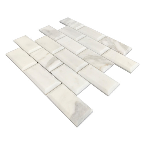 Calacatta Gold Italian Marble 2x4 Wide Bevel Subway Honed Mosaic Tile Sample