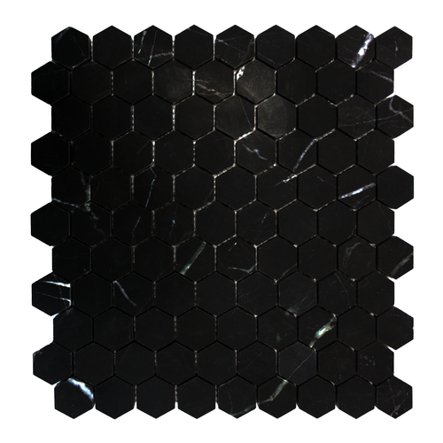 Nero Marquina Black Hexagon 1" Mosaic Tile Polished