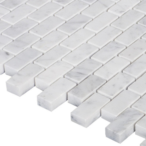 Italian White Carrera Marble Bianco Carrara Mini Brick Mosaic Tile Polished