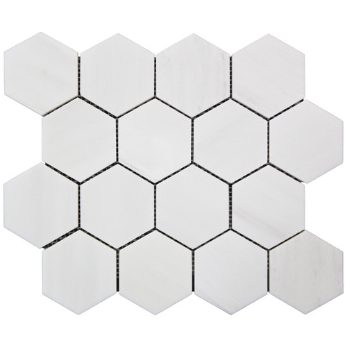 Bianco Dolomite Marble 3" Hexagon Mosaic Tile Polished