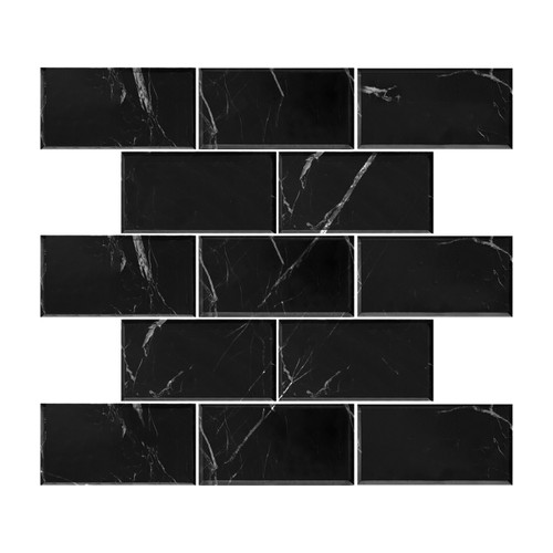 Nero Marquina Black Marble 3x6 Wide Beveled Tile Honed Sample