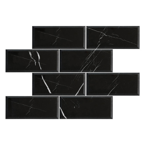 Nero Marquina Black Marble 6x12 Wide Beveled Tile Honed Sample