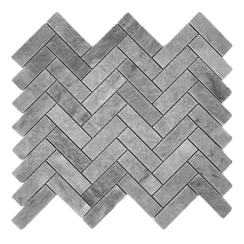 Bardiglio Gray Marble 1" x 3" Herringbone Mosaic Tile Polished