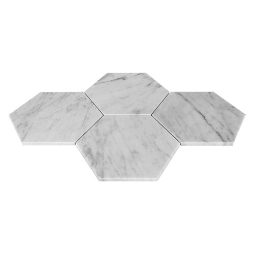 Carrara White Italian Honed Marble 7" Hexagon Mosaic Tile